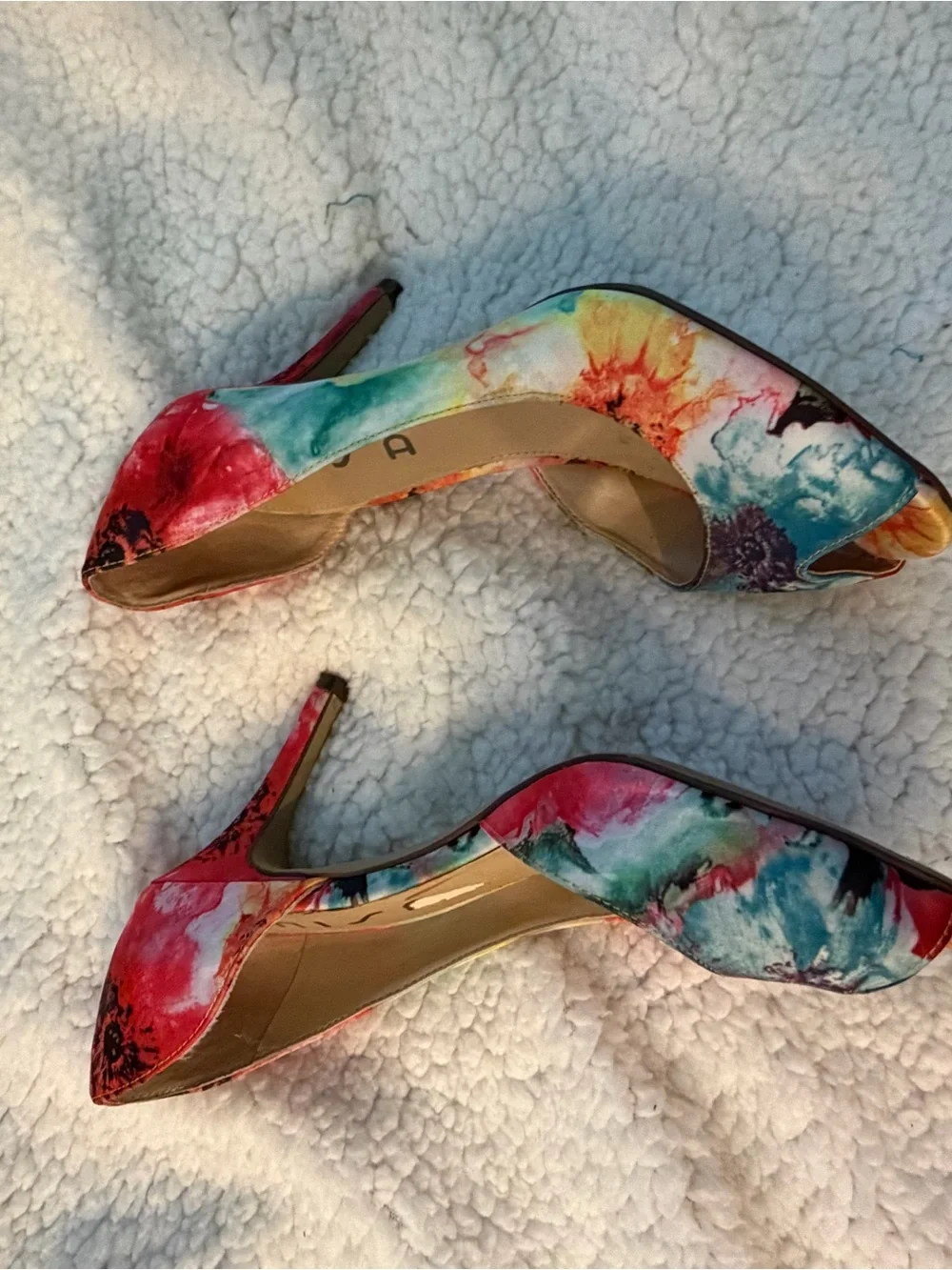 Unisa Multicolor Floral Peep-Toe Heels — Red, Blue, Orange